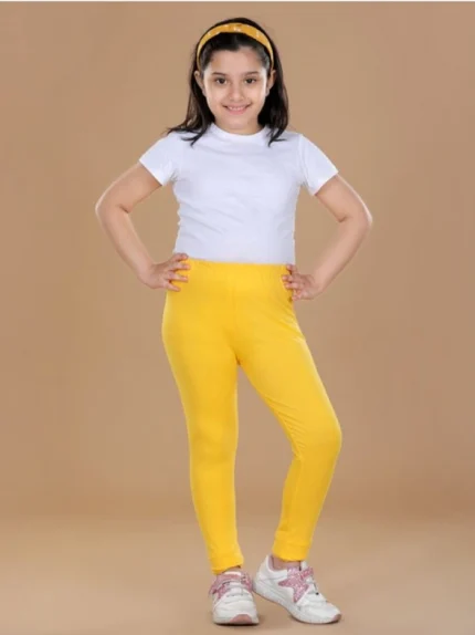 Generic Girl's Cotton Lycra Solid Elasticated Leggings (Yellow)