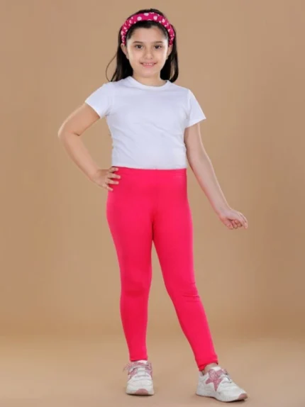 Generic Girl's Cotton Lycra Solid Elasticated Leggings (Dark Pink)