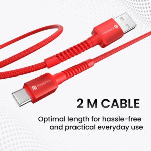 USB Type C Cable 6 A 2 m Konnect X Unbreakable Nylon Braided USB A to Type C Cable with 6Amp Output (Compatible with Smartphones, Red, One Cable)